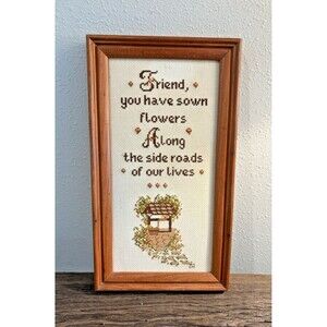 Vintage Cross Stitch Friend and Completed No Glass 13.5X7.5 Inches